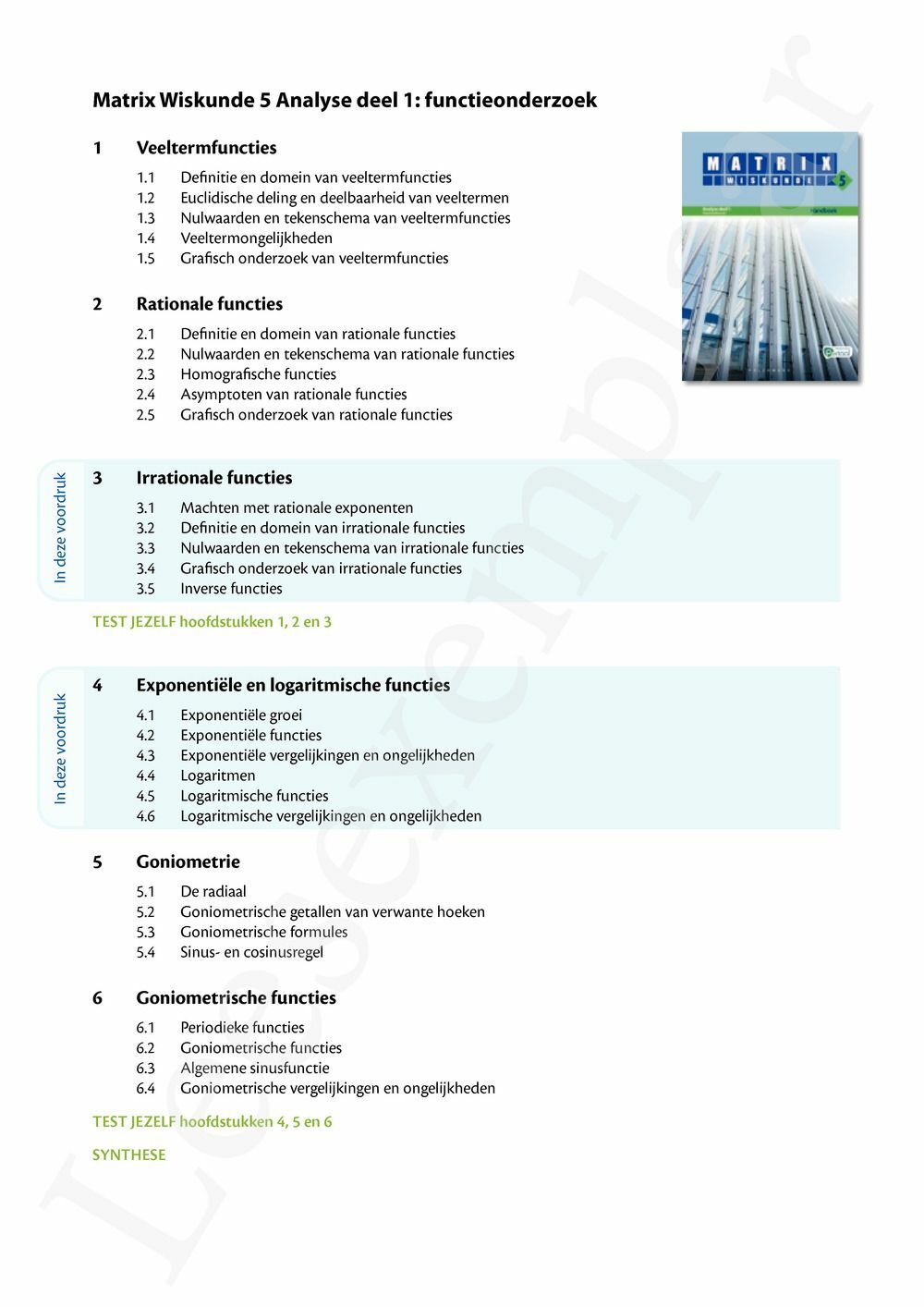 Preview: Matrix Wiskunde 5 Analyse deel 2: rijen, continuïteit, limieten, afgeleiden en verloop van functies Doorstroom Wetenschappen, Doorstroom Economie Handboek (incl. Pelckmans Portaal)