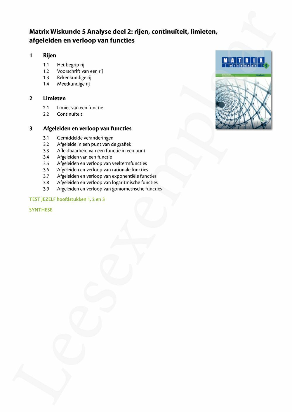 Preview: Matrix Wiskunde 5 Analyse deel 2: rijen, continuïteit, limieten, afgeleiden en verloop van functies Doorstroom Wetenschappen, Doorstroom Economie Handboek (incl. Pelckmans Portaal)