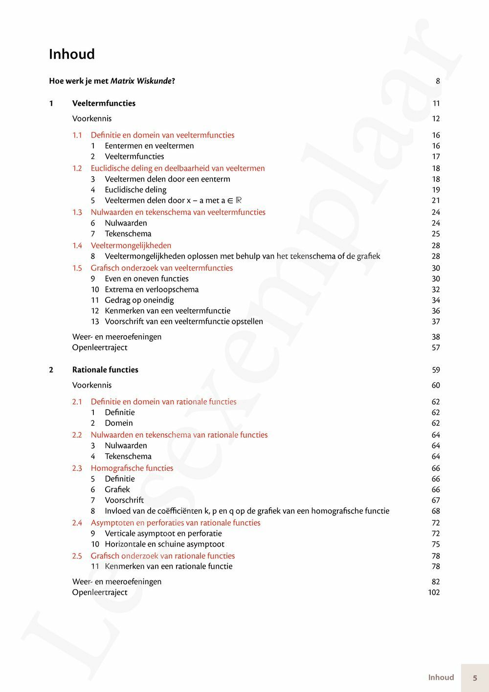 Preview: Matrix Wiskunde 5 Analyse deel 1: functieonderzoek Doorstroom Gevorderde wiskunde Handboek (incl. Pelckmans Portaal)